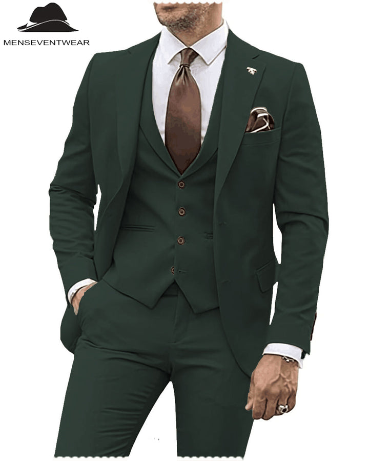 3 Pieces Mens Suit Solid Regular Fit Notch Lapel Tuxedo (Blazer + Vest + Pants) mens event wear