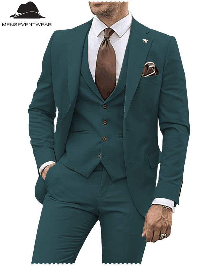 3 Pieces Mens Suit Solid Regular Fit Notch Lapel Tuxedo (Blazer + Vest + Pants) mens event wear