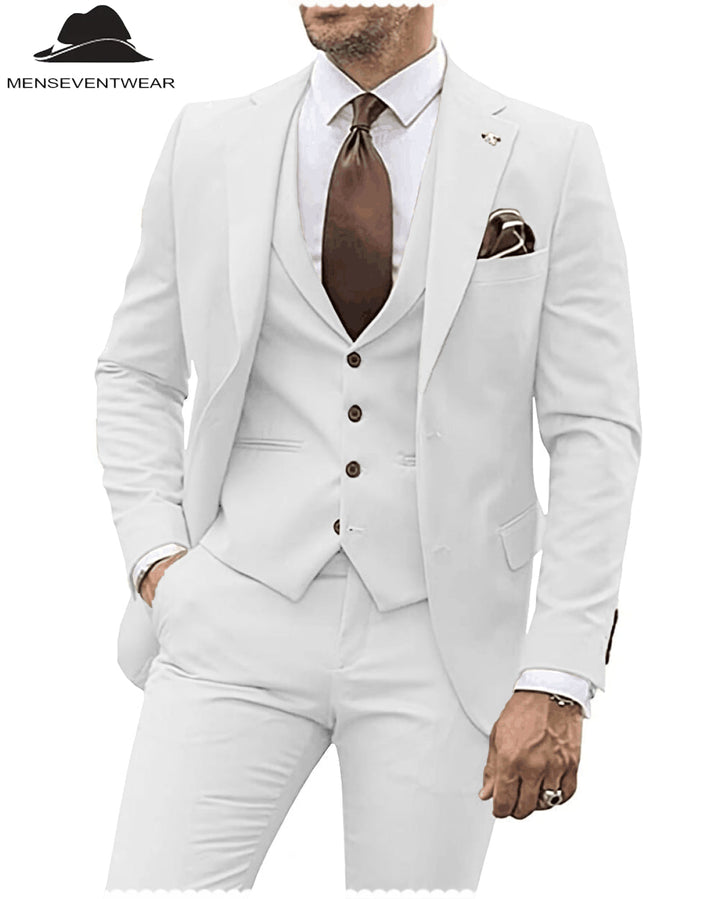 3 Pieces Mens Suit Solid Regular Fit Notch Lapel Tuxedo (Blazer + Vest + Pants) mens event wear