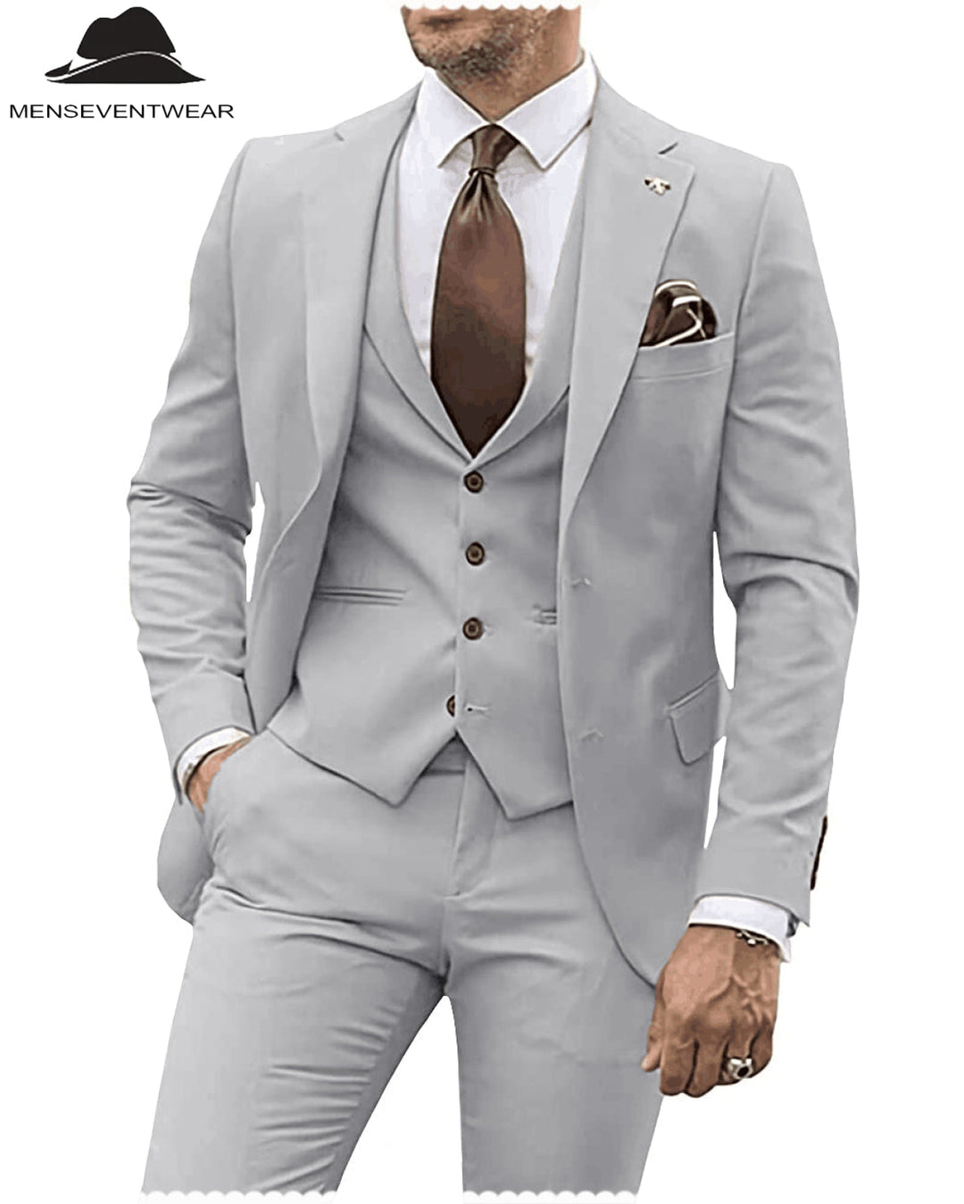 3 Pieces Mens Suit Solid Regular Fit Notch Lapel Tuxedo (Blazer + Vest + Pants) mens event wear