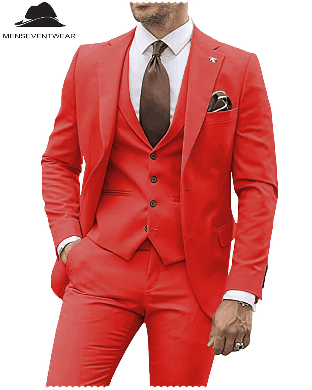 3 Pieces Mens Suit Solid Regular Fit Notch Lapel Tuxedo (Blazer + Vest + Pants) mens event wear