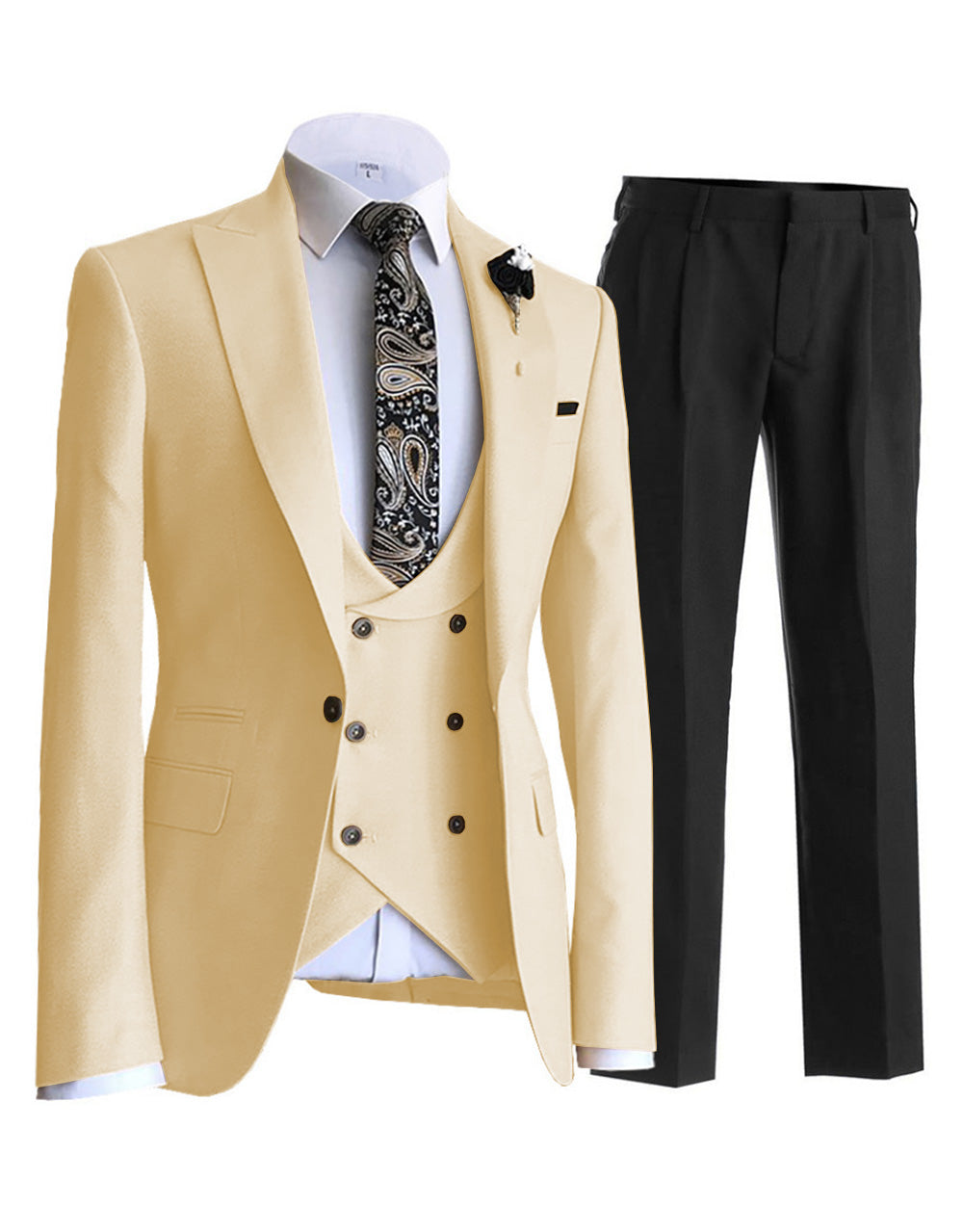 3 Pieces Mens Suit Solid Slim Fit Peak Lapel Tuxedos For Wedding ...