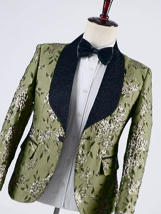 Blazer de solapa de chal estampada casual para hombres