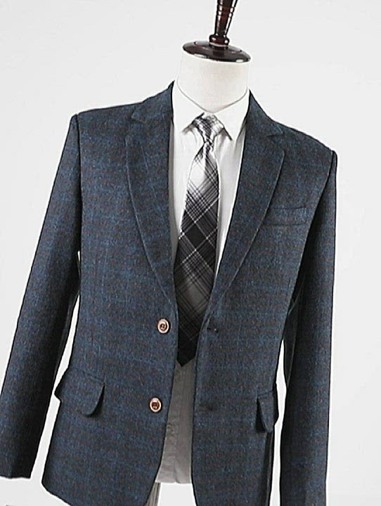 Business Host Host 2 pièces Smoking Forme Navy Plaid Notch Notch (Blazer + Pantalon)