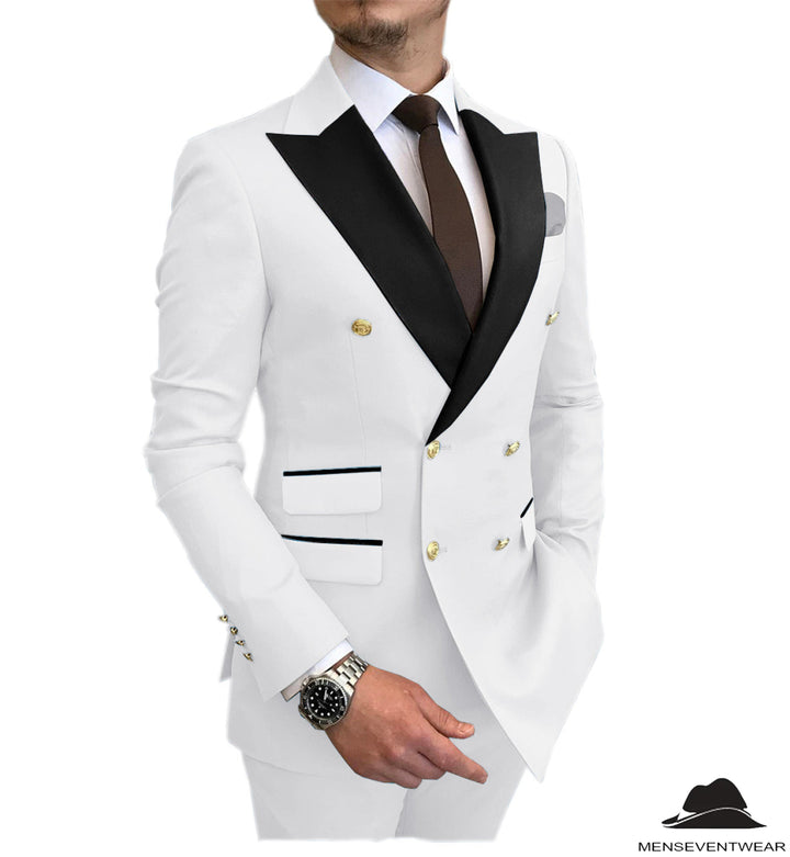 Business 2 Piece Men's Suit Double Breasted Peak lapel Tuxedos (Blazer+Pants) mens event wear