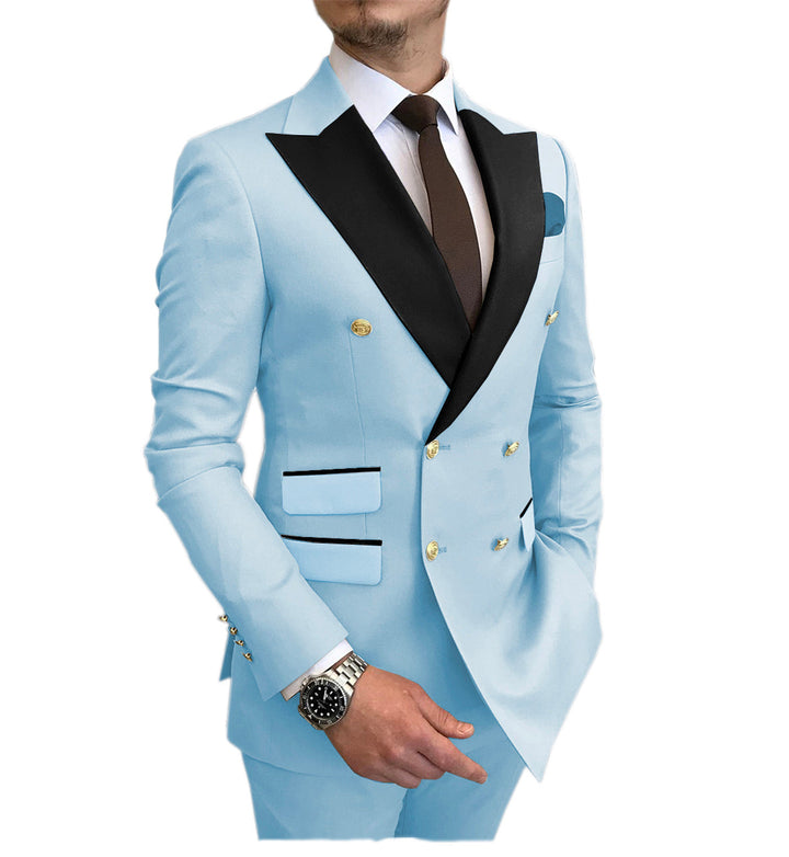 Business 2 Piece Men's Suit Double Breasted Peak lapel Tuxedos (Blazer+Pants) mens event wear