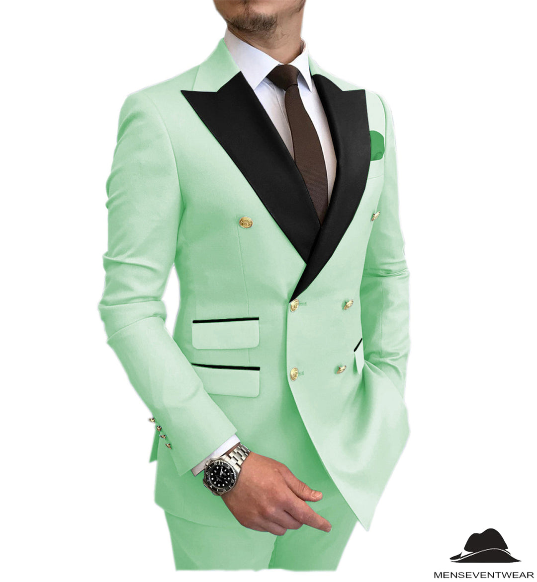 Business 2 Piece Men's Suit Double Breasted Peak lapel Tuxedos (Blazer+Pants) mens event wear