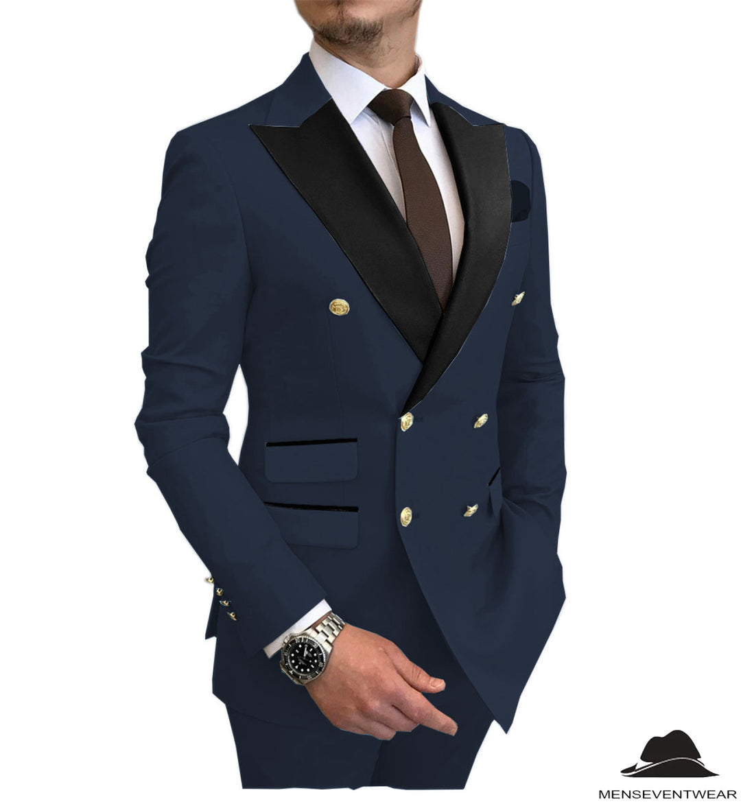 Business 2 Piece Men's Suit Double Breasted Peak lapel Tuxedos (Blazer+Pants) mens event wear