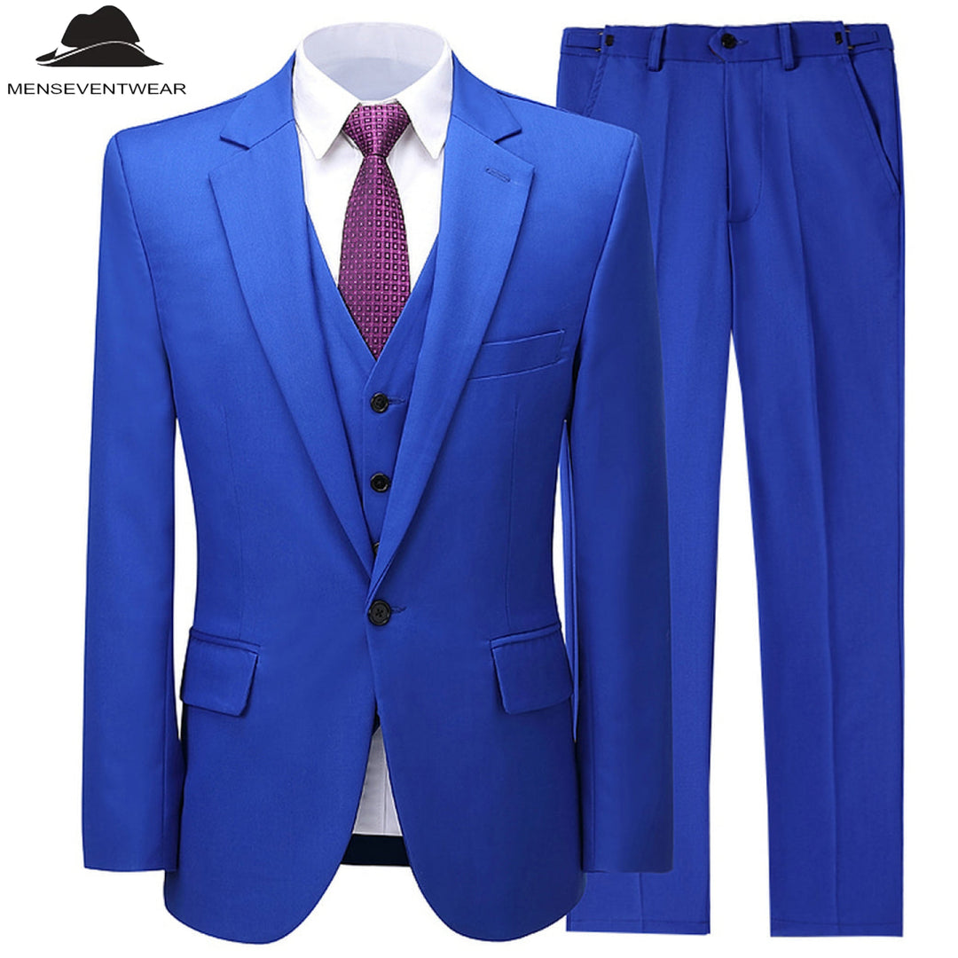 Business 3 Piece Men's Suit Flat Notch Lapel Wedding Tuxedos (Blazer + Vest + Pants) mens event wear