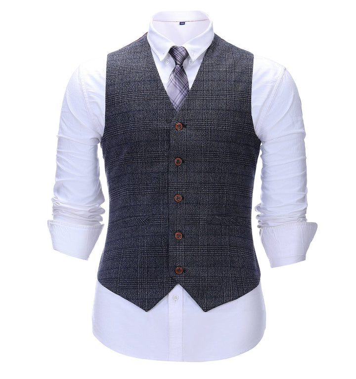 Business Formal Men's Suit Vest Plaid V Neck Waistcoat mens event wear