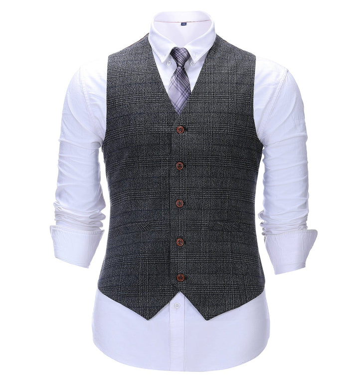 Business Formal Men's Suit Vest Plaid V Neck Waistcoat mens event wear