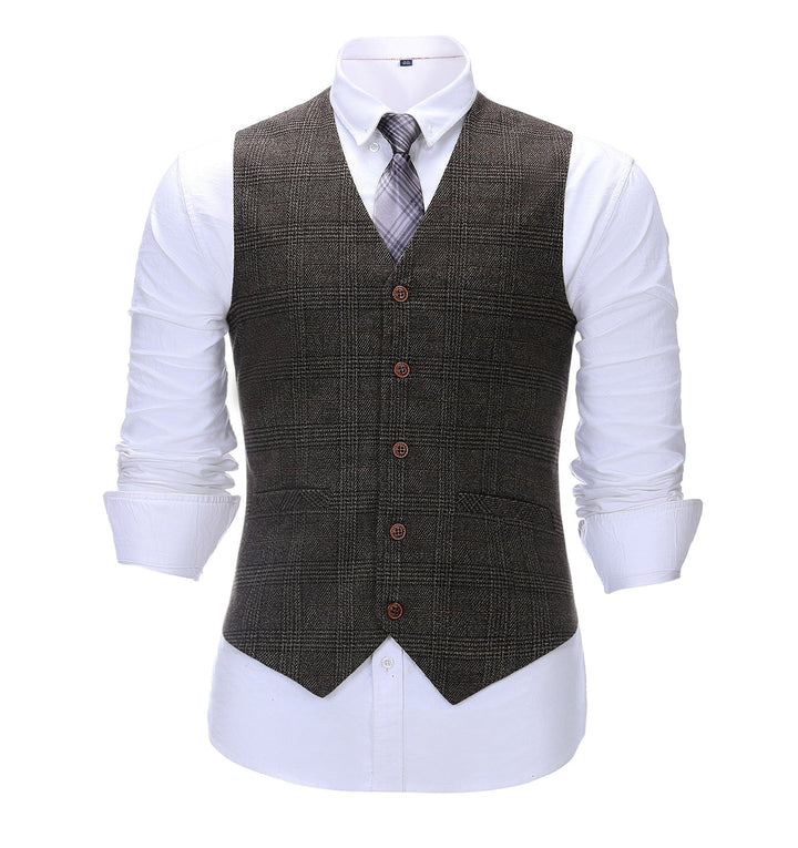 Business Formal Men's Suit Vest Plaid V Neck Waistcoat mens event wear