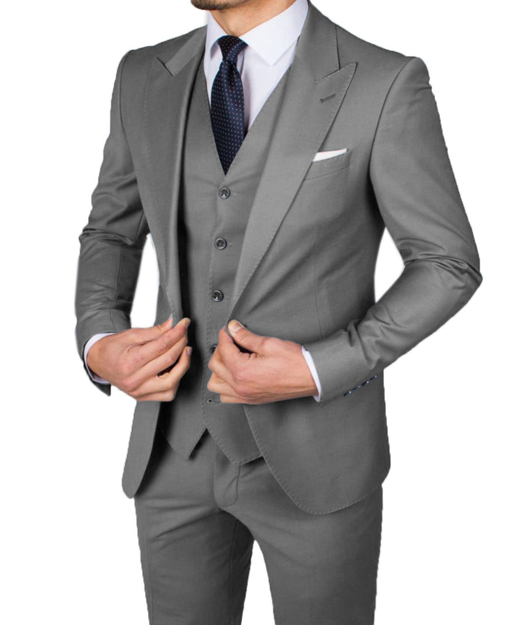 Business Men's 3 Pieces Mens Suit Peak Lapel Solid Tuxedos (Blazer+vest+Pants) mens event wear