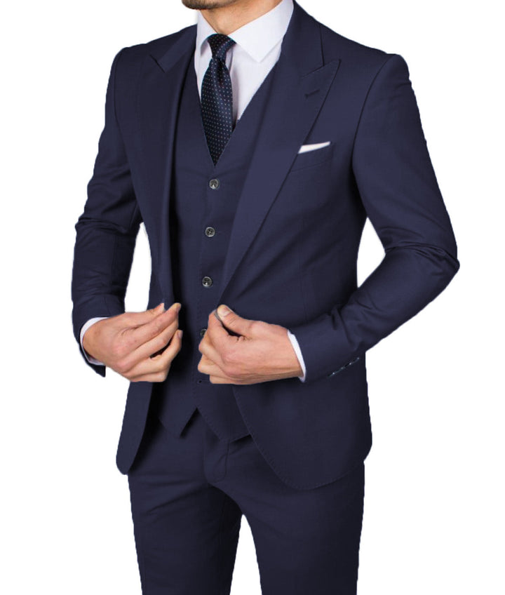 Business Men's 3 Pieces Mens Suit Peak Lapel Solid Tuxedos (Blazer+vest+Pants) mens event wear