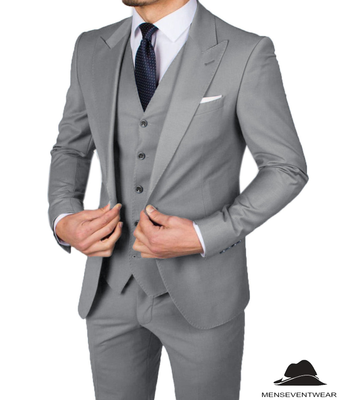 Business Men's 3 Pieces Mens Suit Peak Lapel Solid Tuxedos (Blazer+vest+Pants) mens event wear