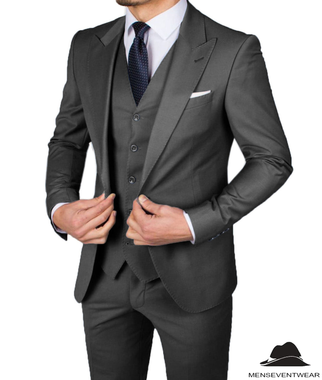 Business Men's 3 Pieces Mens Suit Peak Lapel Solid Tuxedos (Blazer+vest+Pants) mens event wear