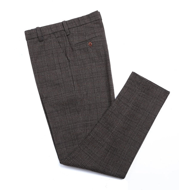 Business Men's Suit Formal Tweed 2 Pieces Coffee Plaid Notch Lapel Tuxedos (Blazer+Pants) mens event wear