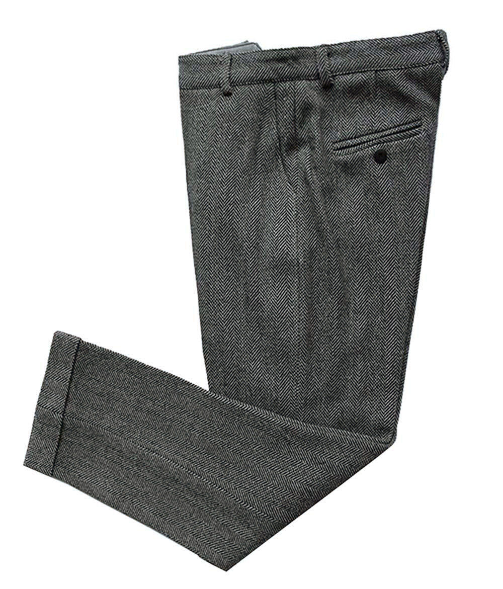 Business Men's Tweed Suit Pants Casual Slim Fit Herringbone Trousers menseventwear