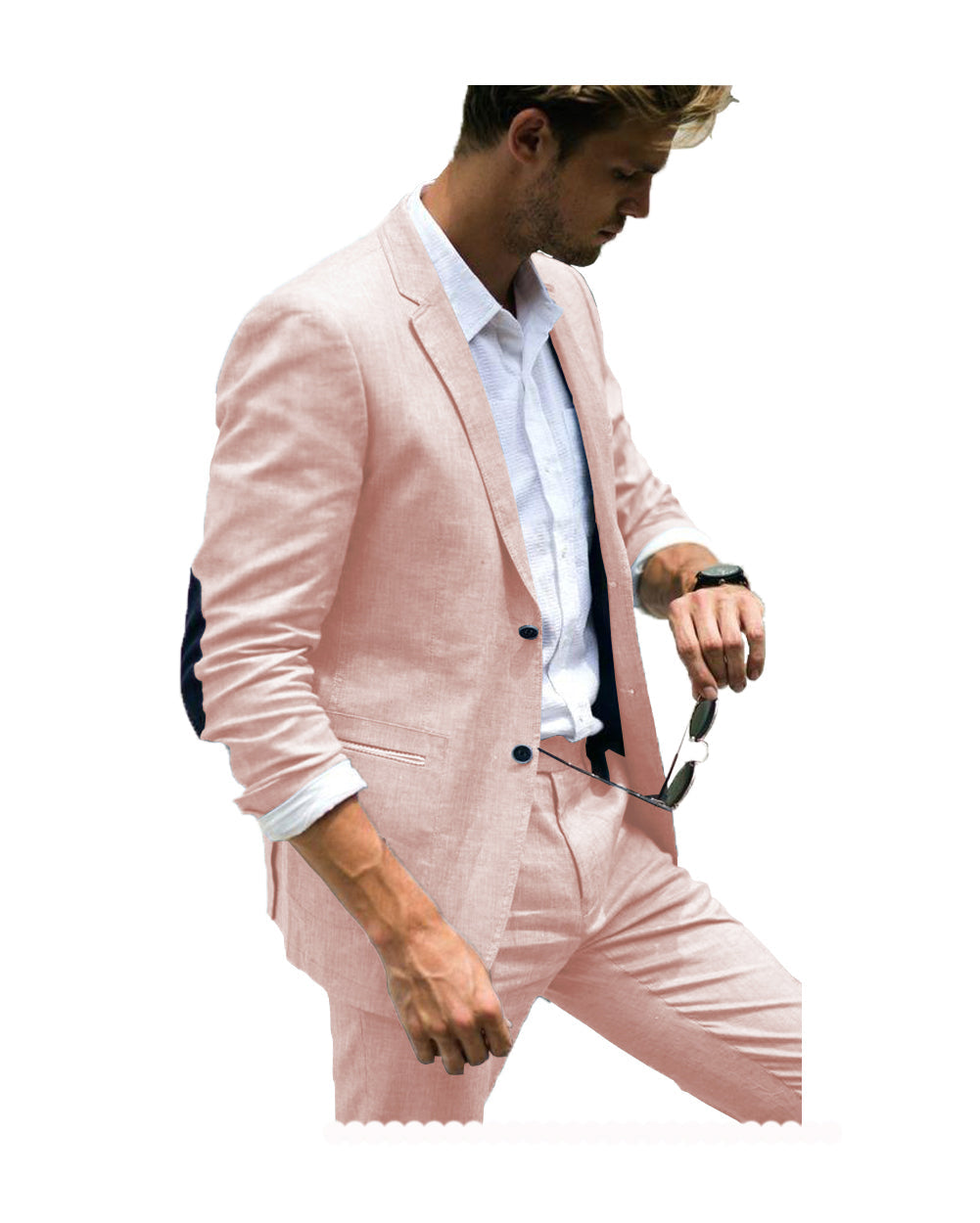 Casual 2 Piece Men's Suit Flat Linen Notch Lapel Tuxedos (Blazer+Pants) mens event wear