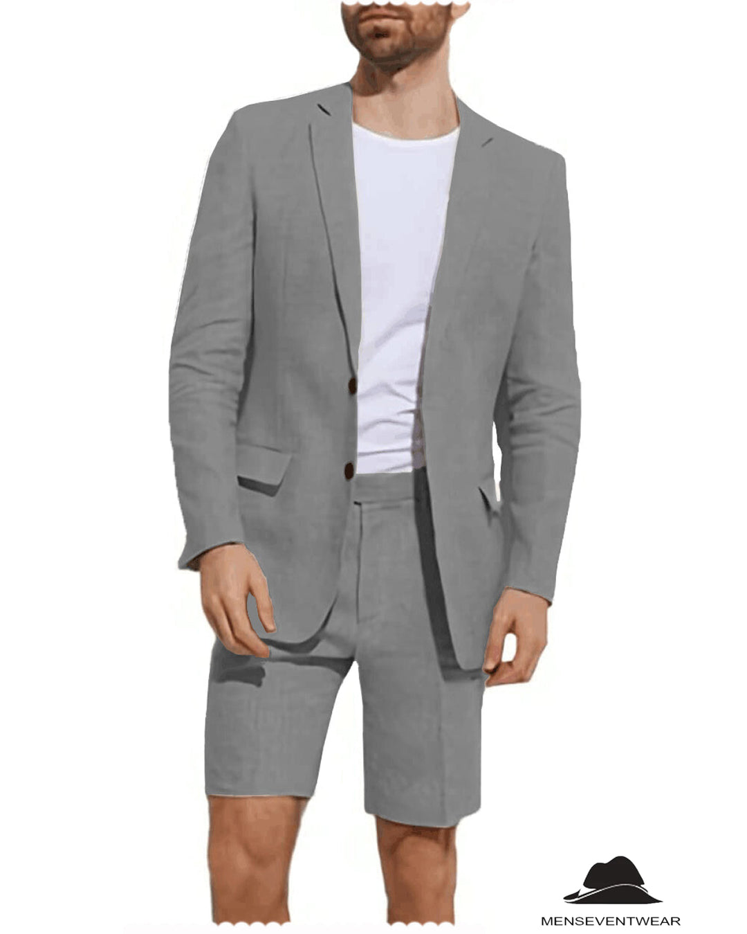 Casual 2 Piece Men's Suit Flat Linen Notch Lapel Tuxedos (Blazer+Shorts) mens event wear