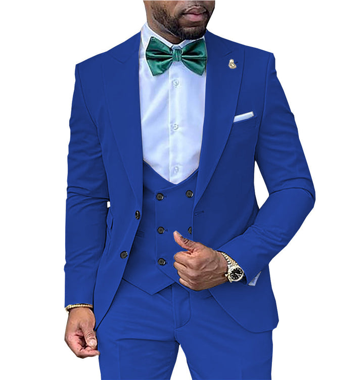 Casual Men's 3 Piece Men's Suit Solid Color Flat Peak Lapel Tuxedo (Blazer + Vest + Pants) mens event wear