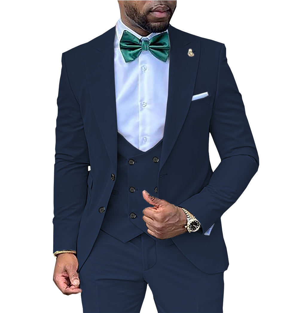 Casual Men's 3 Piece Men's Suit Solid Color Flat Peak Lapel Tuxedo (Blazer + Vest + Pants) mens event wear