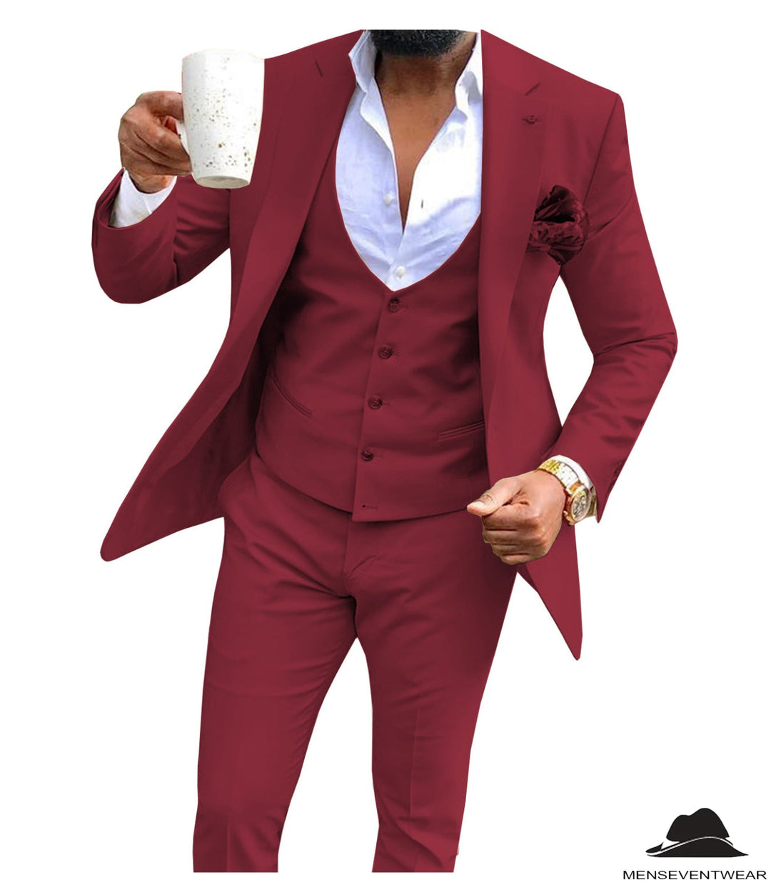 Casual Men's 3 Pieces Mens Suit Flat Notch Lapel Tuxedos (Blazer+vest+Pants) mens event wear