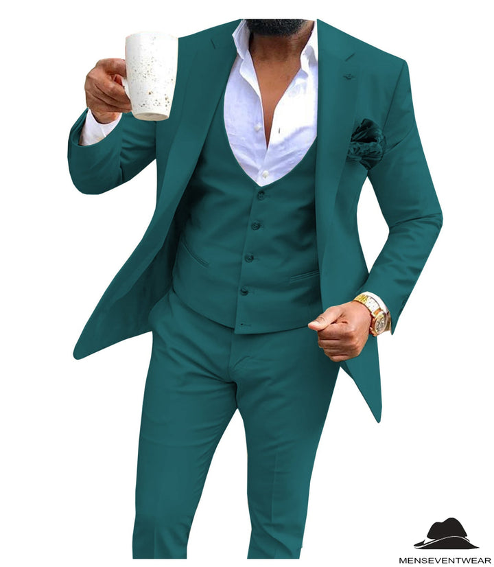 Casual Men's 3 Pieces Mens Suit Flat Notch Lapel Tuxedos (Blazer+vest+Pants) mens event wear