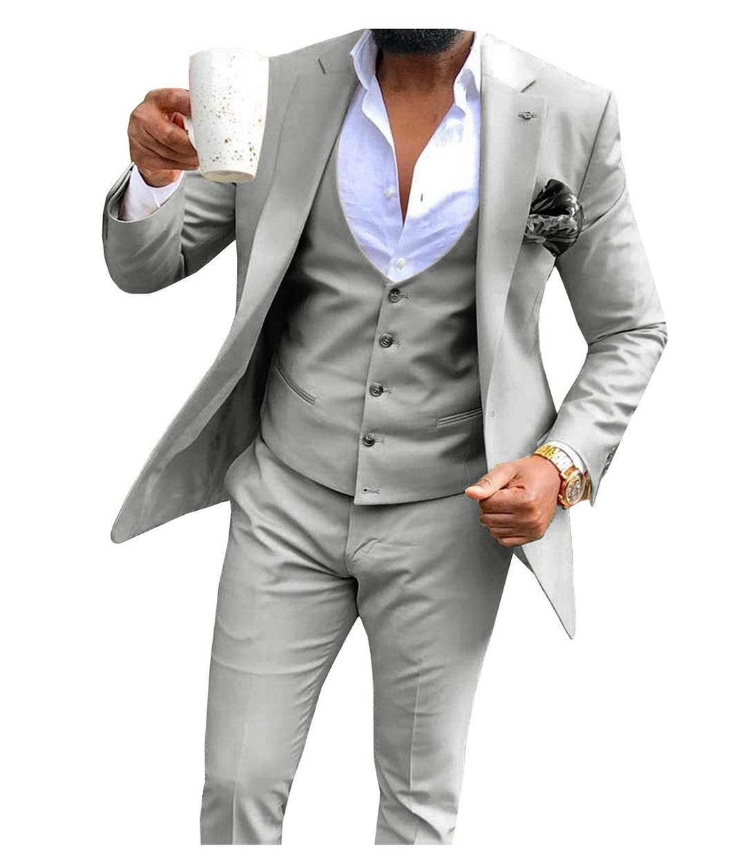 Casual Men's 3 Pieces Mens Suit Flat Notch Lapel Tuxedos (Blazer+vest+Pants) mens event wear