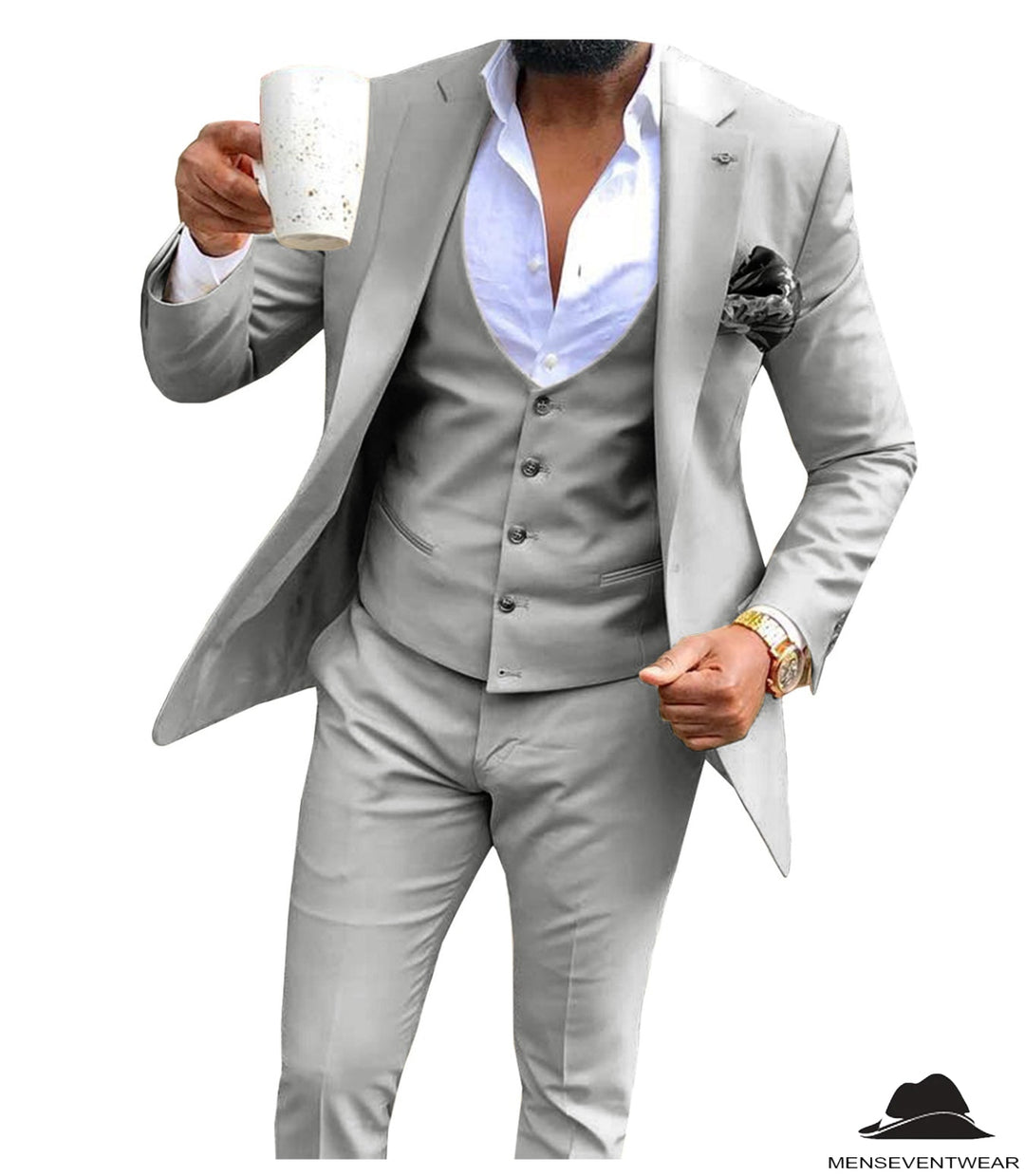 Casual Men's 3 Pieces Mens Suit Flat Notch Lapel Tuxedos (Blazer+vest+Pants) mens event wear