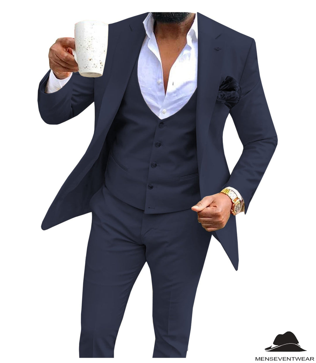 Casual Men's 3 Pieces Mens Suit Flat Notch Lapel Tuxedos (Blazer+vest+Pants) mens event wear