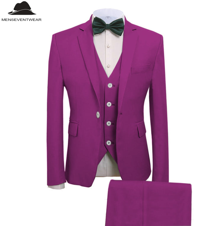 Casual Men's 3 Pieces Mens Suit Notch Lapel Flat Tuxedos (Blazer+vest+Pants) mens event wear