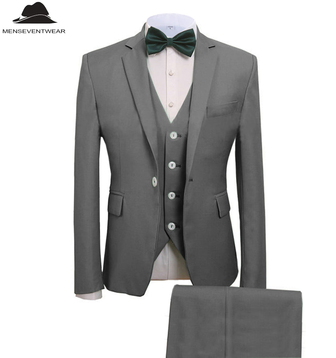 Casual Men's 3 Pieces Mens Suit Notch Lapel Flat Tuxedos (Blazer+vest+Pants) mens event wear