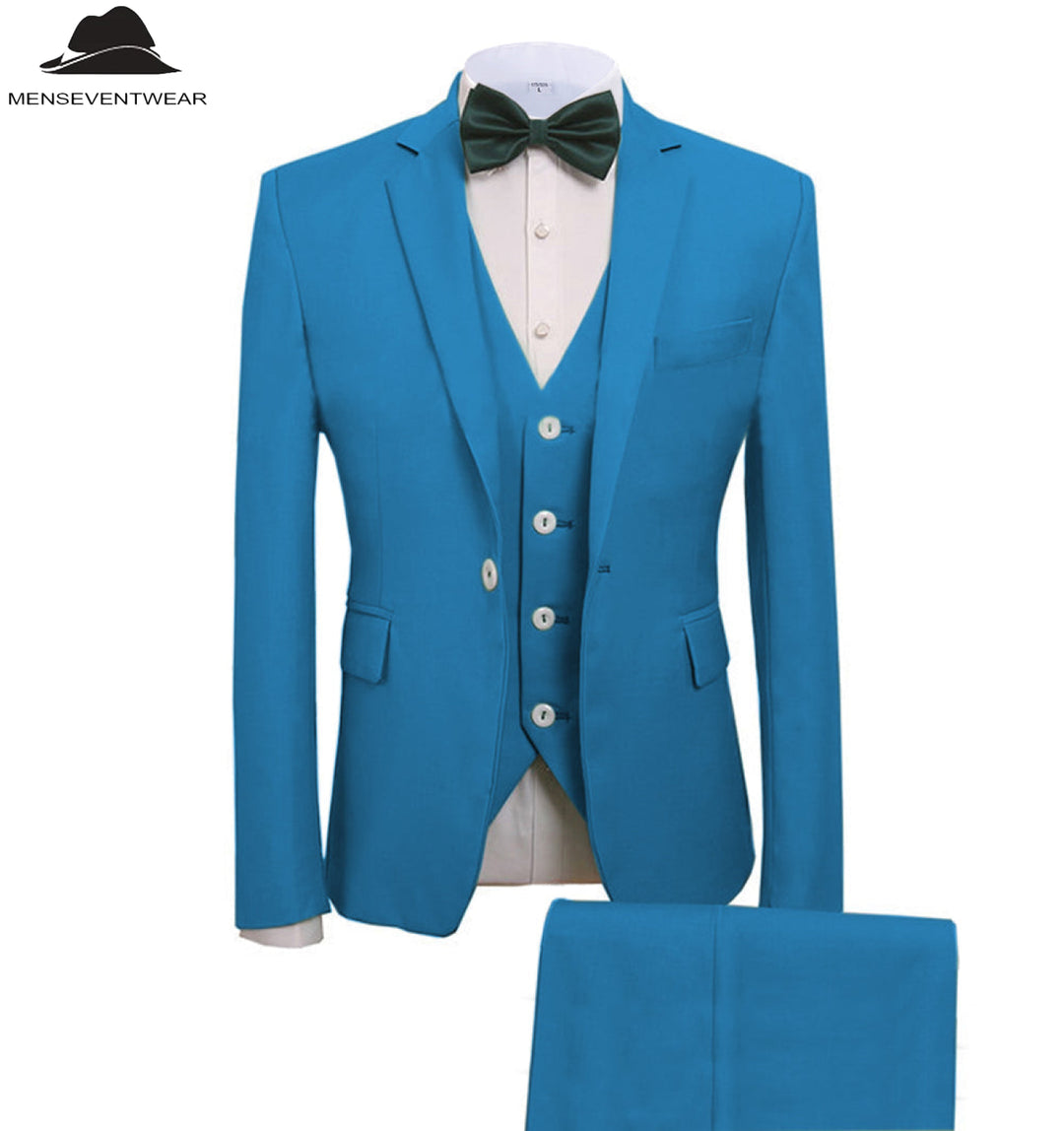 Casual Men's 3 Pieces Mens Suit Notch Lapel Flat Tuxedos (Blazer+vest+Pants) mens event wear