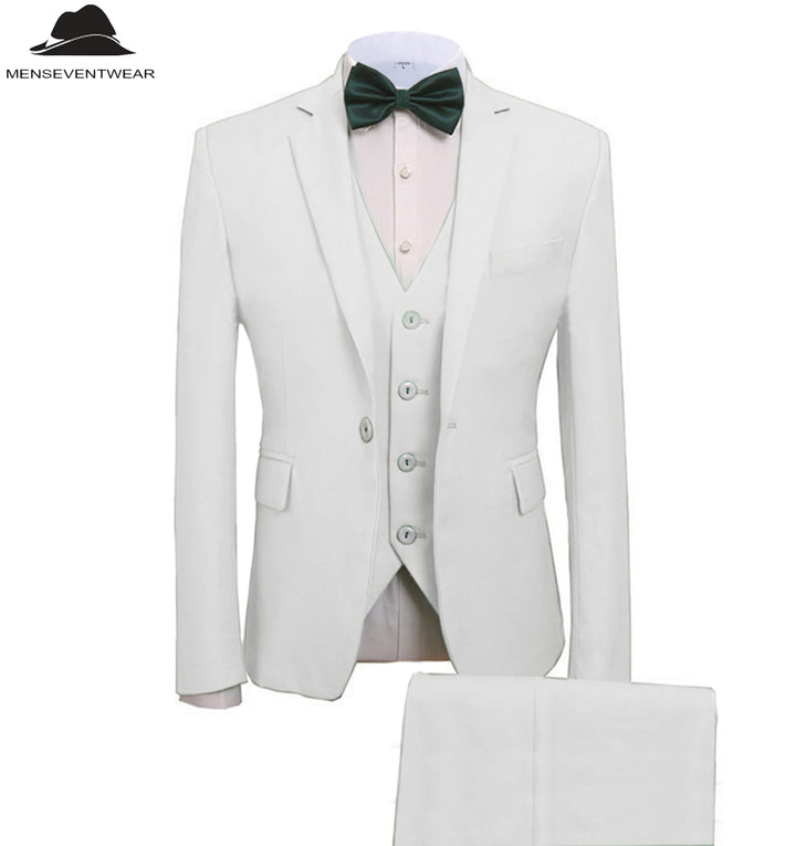 Casual Men's 3 Pieces Mens Suit Notch Lapel Flat Tuxedos (Blazer+vest+Pants) mens event wear