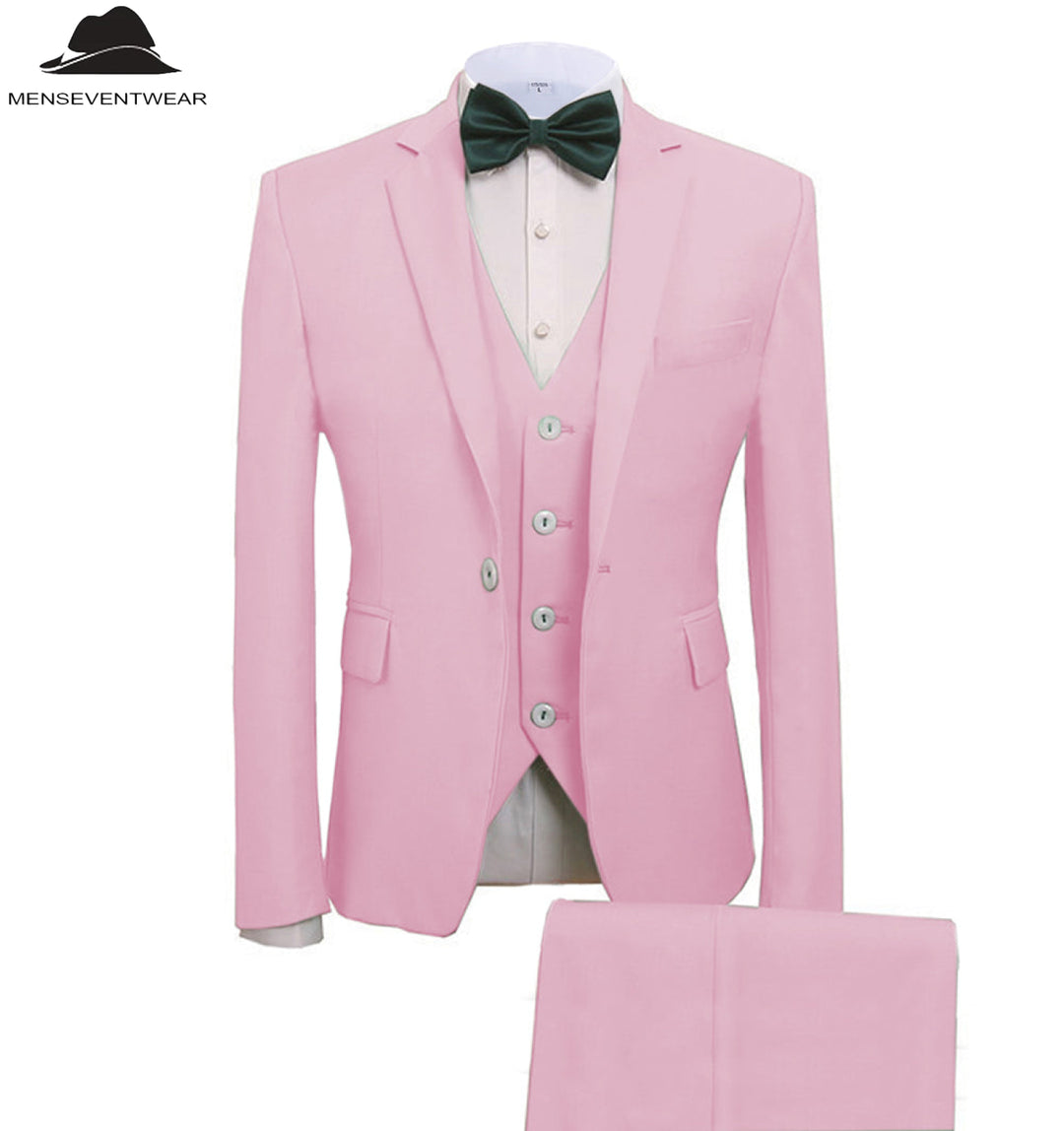 Casual Men's 3 Pieces Mens Suit Notch Lapel Flat Tuxedos (Blazer+vest+Pants) mens event wear