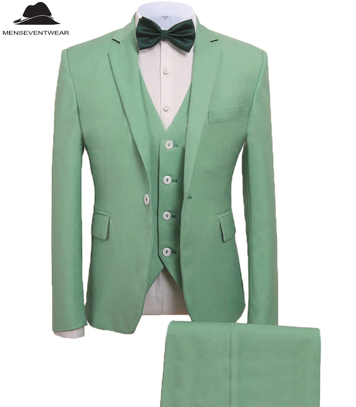 Casual Men's 3 Pieces Mens Suit Notch Lapel Flat Tuxedos (Blazer+vest+Pants) mens event wear