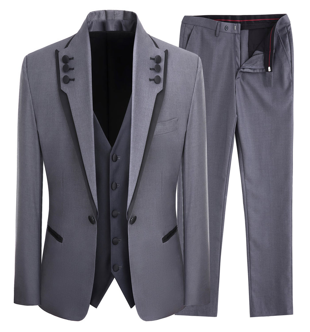 Casual Men's 3 Pieces Mens Suit Shawl Lapel Tuxedos For Wedding (Blazer+vest+Pants) mens event wear