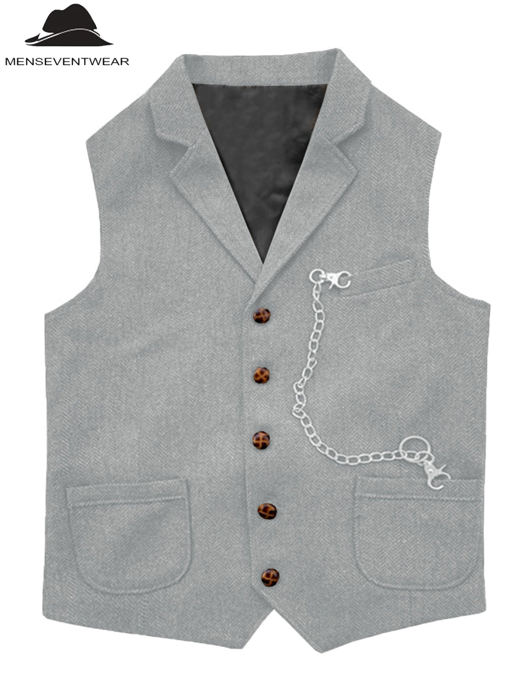 Casual Men's Classic Slim Fit Herringbone Notch Lapel Waistcoat menseventwear