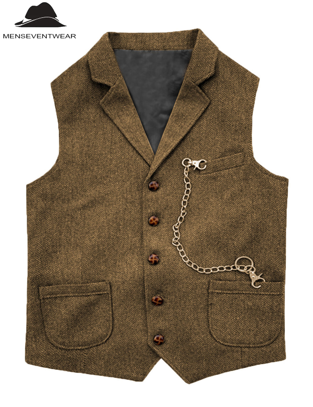 Casual Men's Classic Slim Fit Herringbone Notch Lapel Waistcoat menseventwear