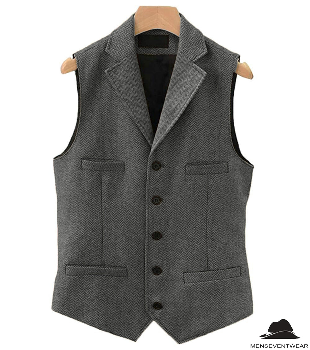 Casual Men's Classic Slim Fit Herringbone Tweed Notch Lapel Waistcoat menseventwear