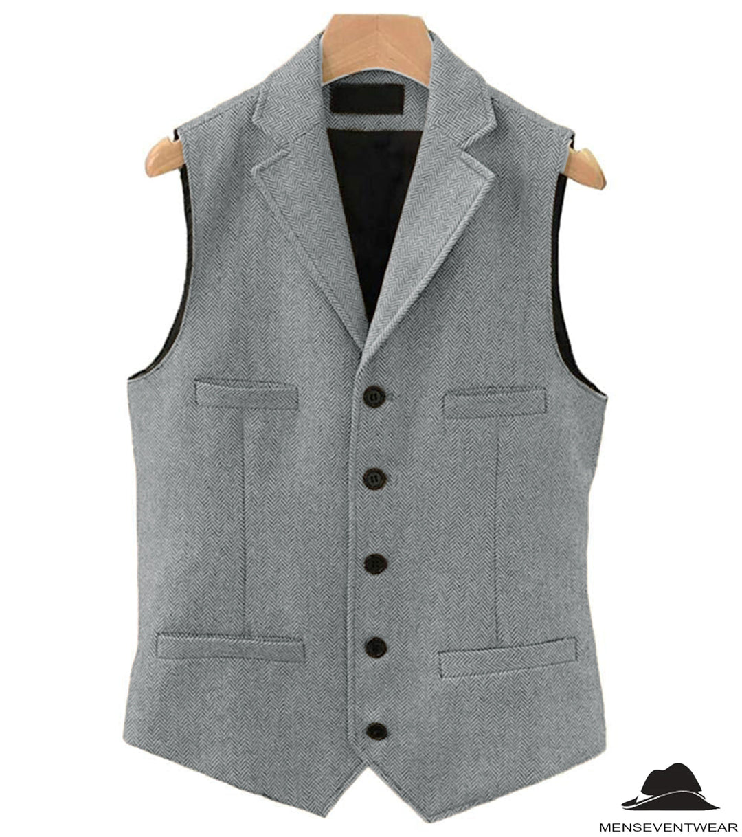 Casual Men's Classic Slim Fit Herringbone Tweed Notch Lapel Waistcoat menseventwear