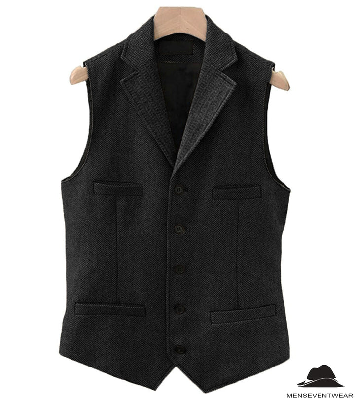 Casual Men's Classic Slim Fit Herringbone Tweed Notch Lapel Waistcoat menseventwear