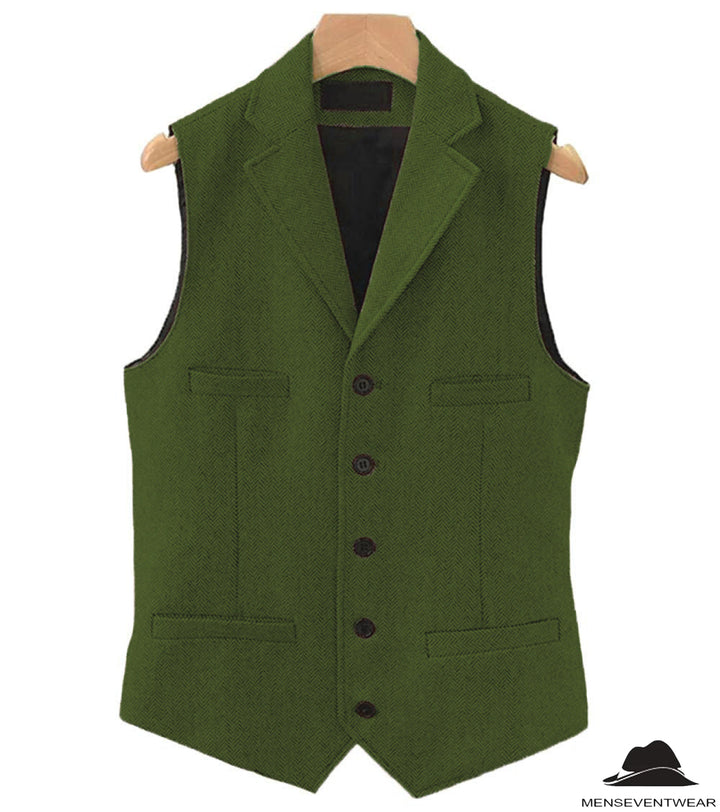 Casual Men's Classic Slim Fit Herringbone Tweed Notch Lapel Waistcoat menseventwear