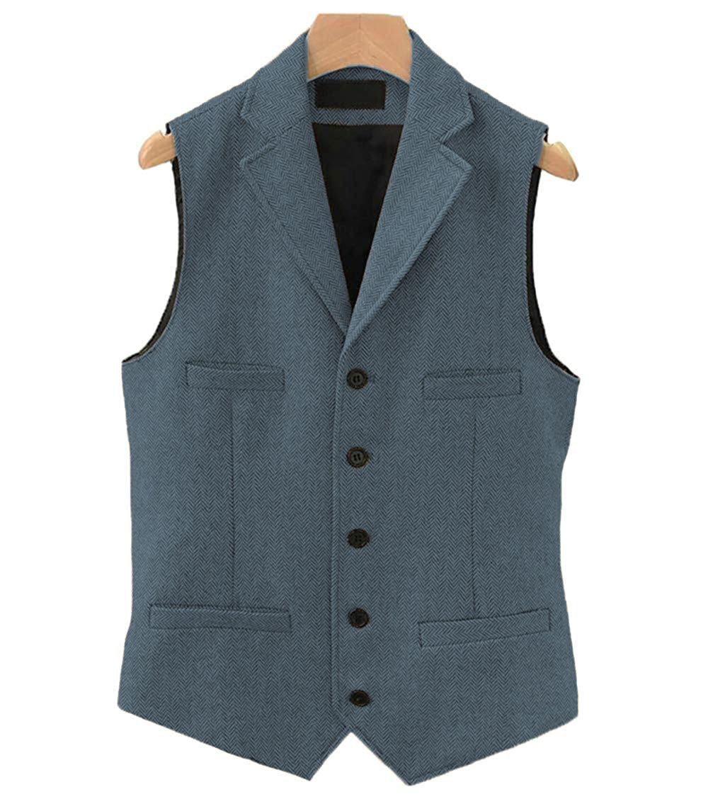 Casual Men's Classic Slim Fit Herringbone Tweed Notch Lapel Waistcoat menseventwear