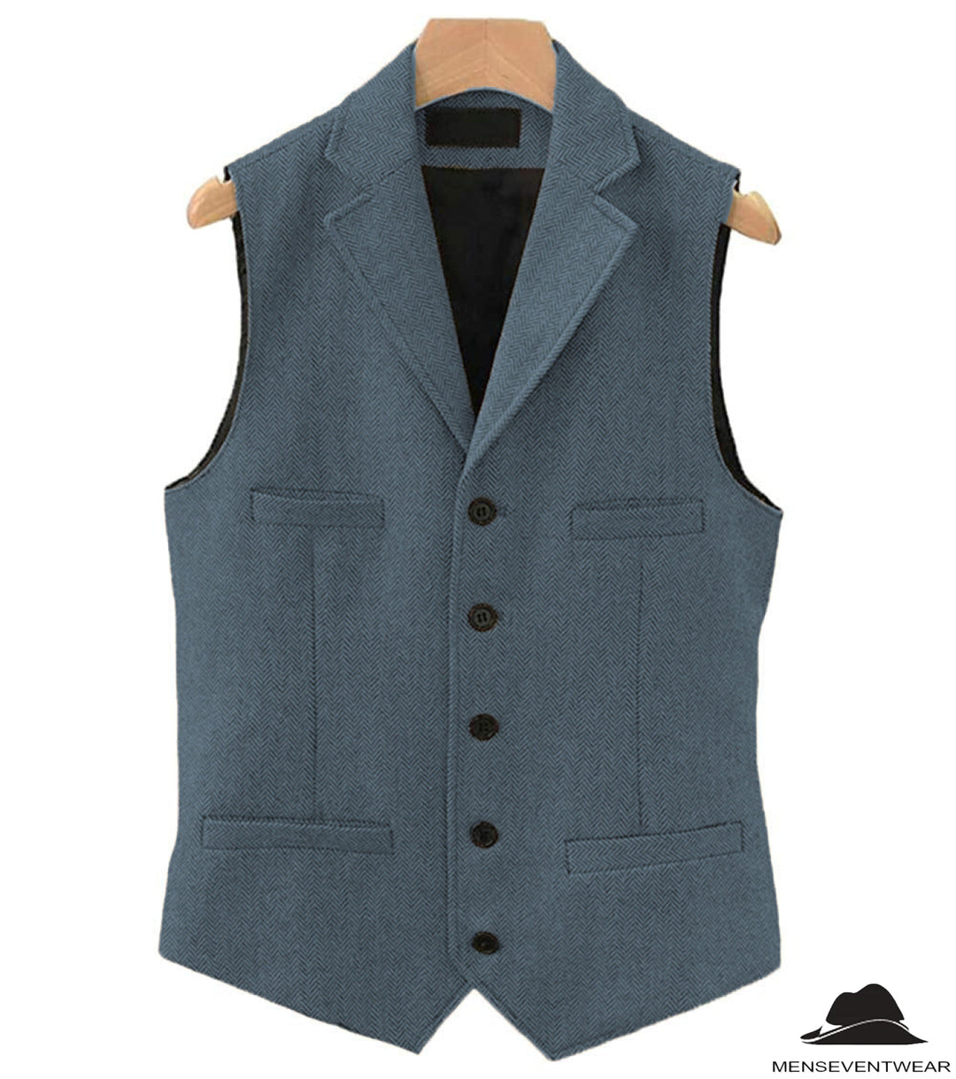 Casual Men's Classic Slim Fit Herringbone Tweed Notch Lapel Waistcoat menseventwear