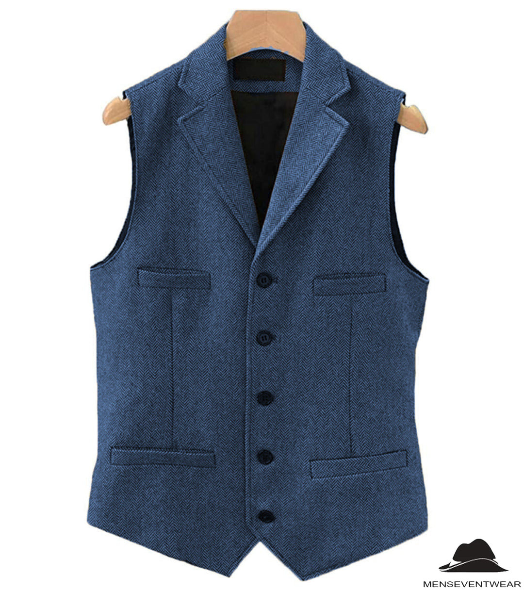 Casual Men's Classic Slim Fit Herringbone Tweed Notch Lapel Waistcoat menseventwear