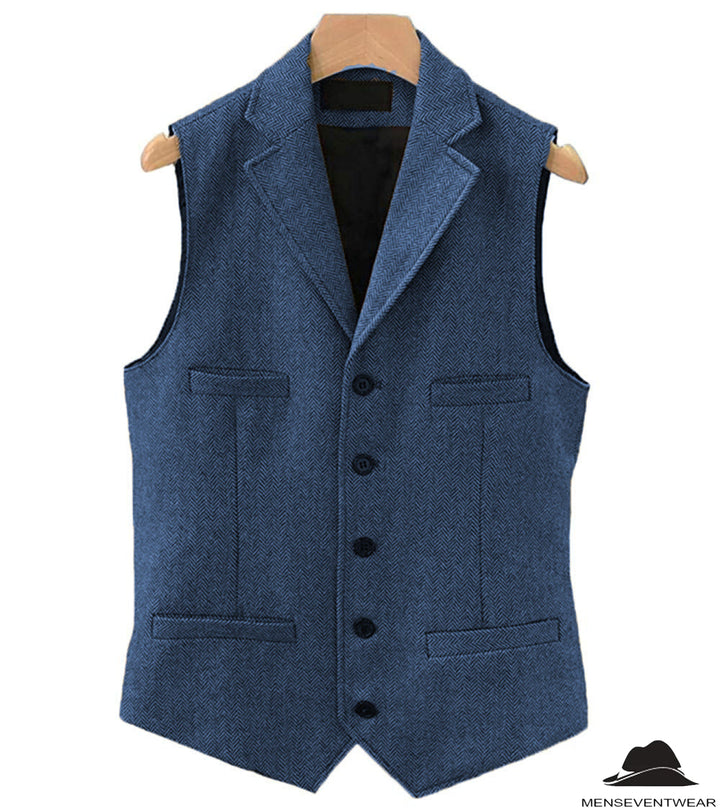 Casual Men's Classic Slim Fit Herringbone Tweed Notch Lapel Waistcoat menseventwear