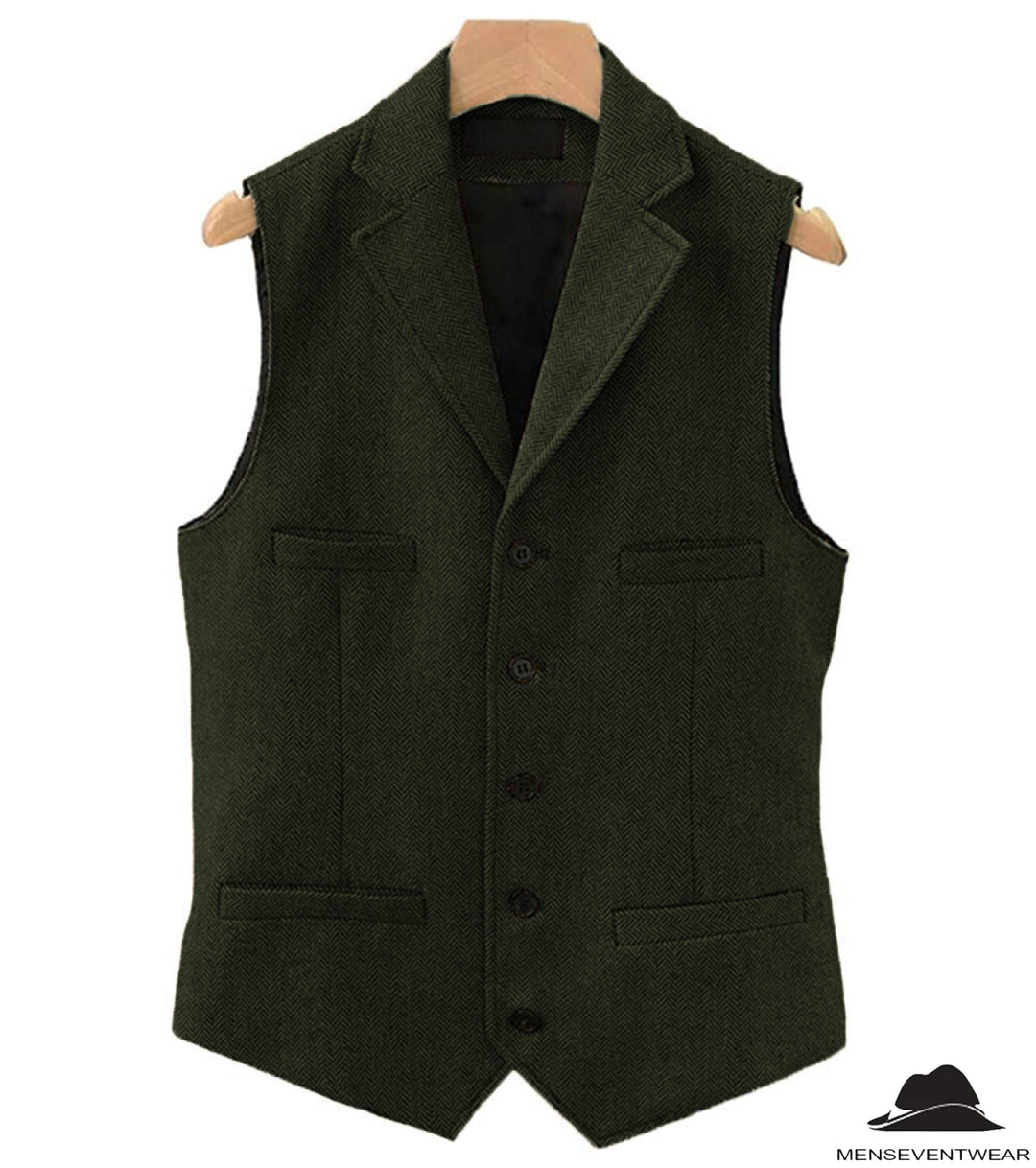 Casual Men's Classic Slim Fit Herringbone Tweed Notch Lapel Waistcoat menseventwear