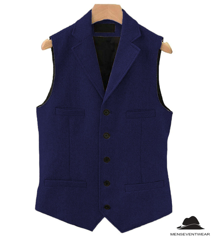 Casual Men's Classic Slim Fit Herringbone Tweed Notch Lapel Waistcoat menseventwear